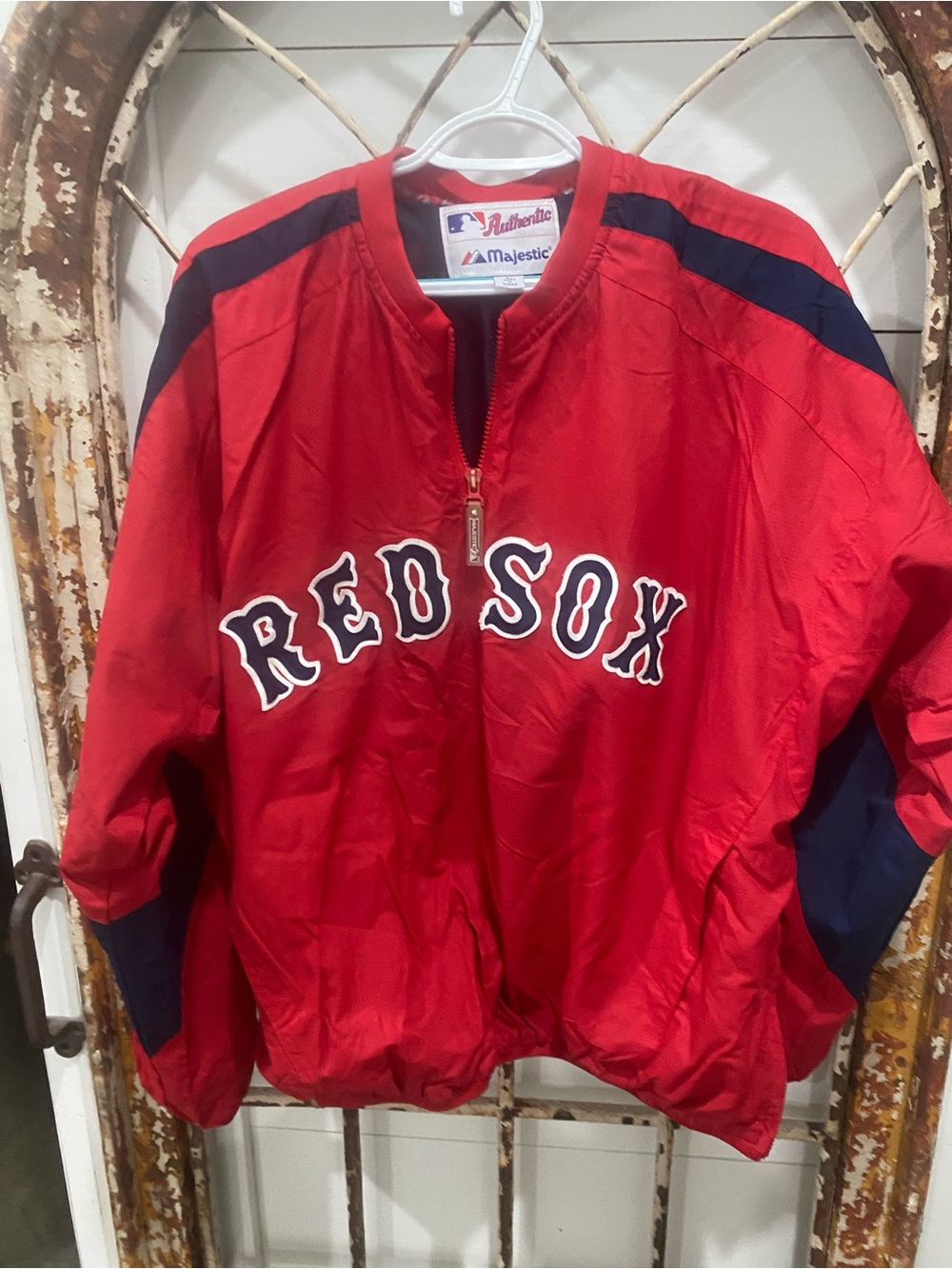 Majestic Red and Navy Boston Baseball Pullover Large